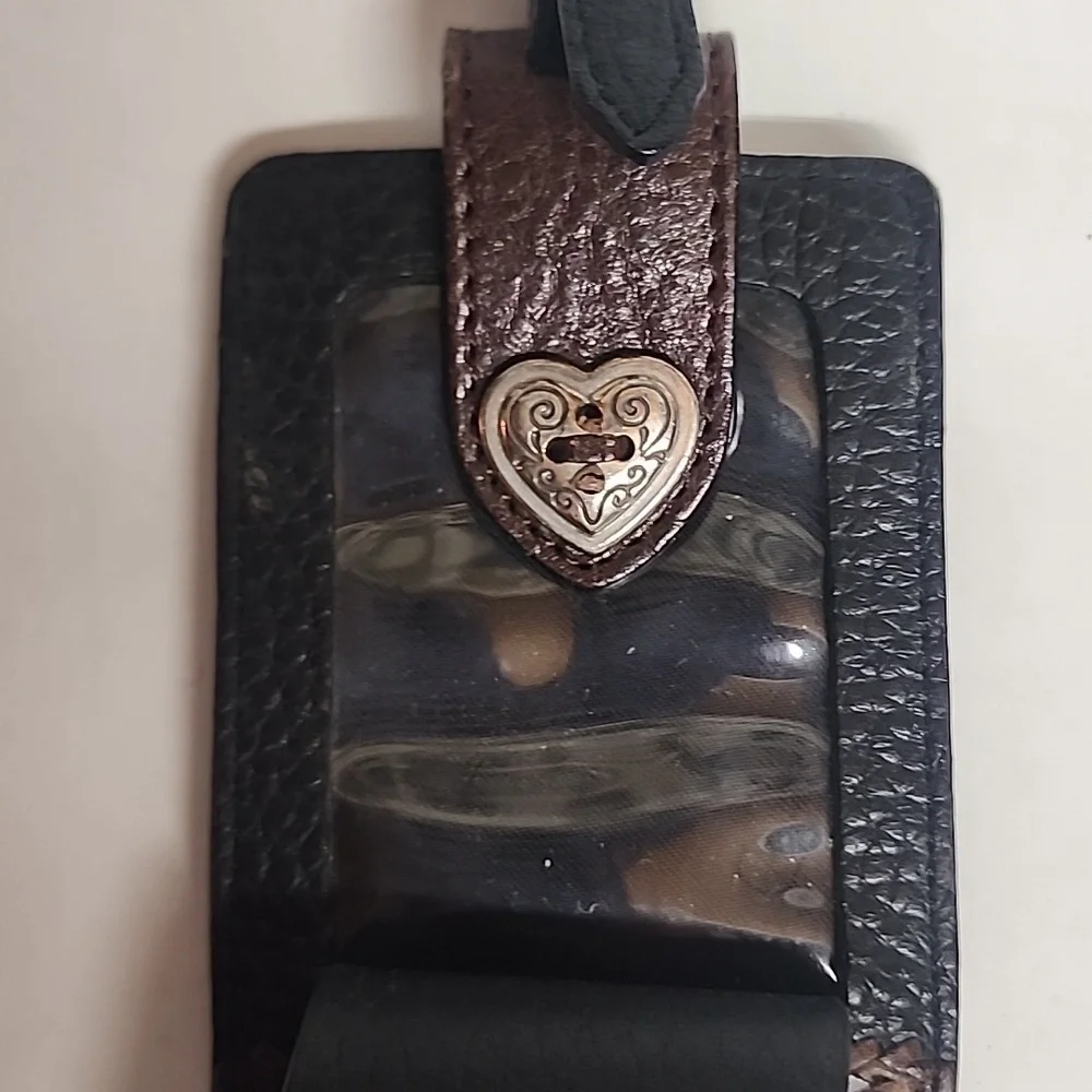 Elegant Vintage Black and Brown Leather Luggage Bag Tag